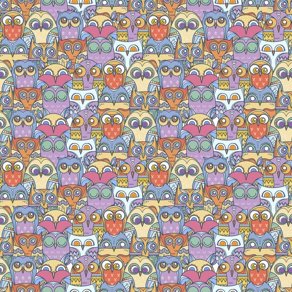 Seamless Doodle Owl Pattern Cute Print Kids Scrap Other Vector — Stock Vector