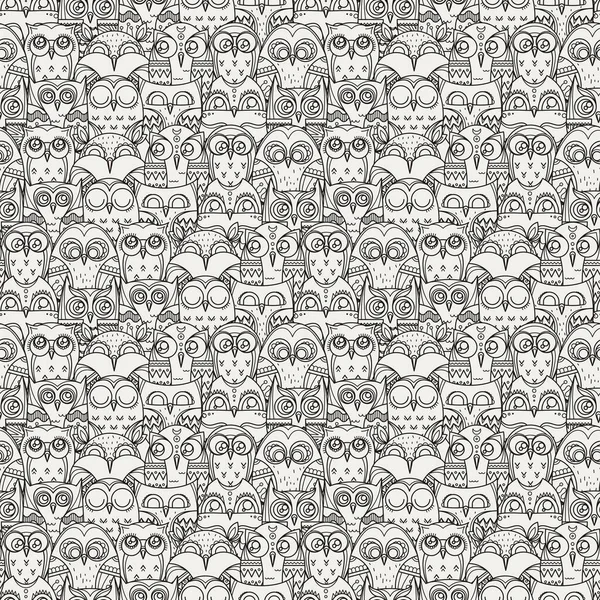 Seamless Doodle Owl Pattern Cute Print Kids Scrap Other Vector — Stock Vector