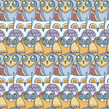 Kusursuz karalama baykuşu deseni. Çocuklar için güzel bir iz, hurda ve diğerleri için. Vektör sonsuz illüstrasyon
