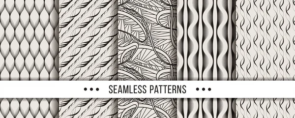 Set Strict Minimalistic Seamless Patterns Collection Coloring Pages Tectile Prints — Stock Vector