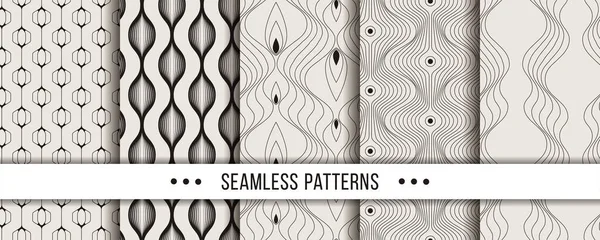 Set Strict Minimalistic Seamless Patterns Collection Coloring Pages Tectile Prints — Stock Vector