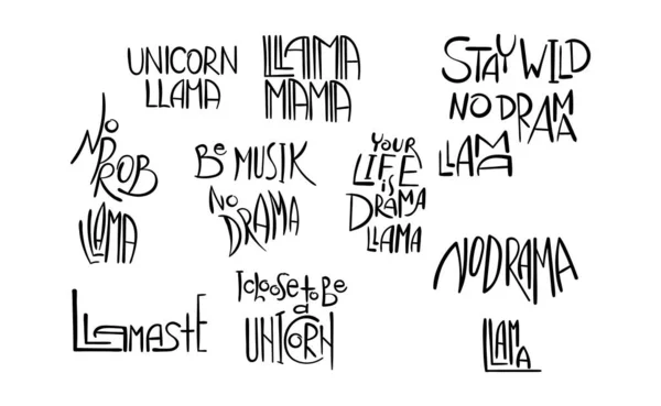 Ensemble Typographie Citation Alpaga Lama Graphisme Vectoriel Encre Style Graffiti — Image vectorielle