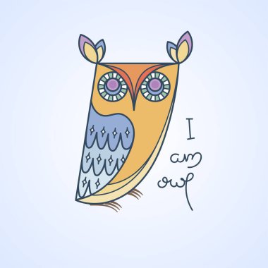 Ben baykuş logosuyum. Doodel amblem tasarımını izole etti. Çocukların eğitim sembolü. Vektör illüstrasyonu