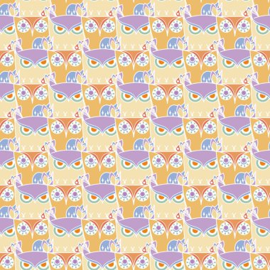 Kusursuz karalama baykuşu deseni. Çocuklar için güzel bir iz, hurda ve diğerleri için. Vektör sonsuz illüstrasyon