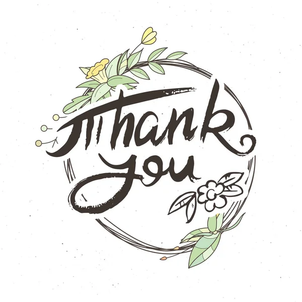 ありがとうございます 花の背景を持つ手レタリンググランジカード レトロなスタイルで手作りのドアの手紙 手描きのヴィンテージベクトルタイポグラフィイラスト — ストックベクタ