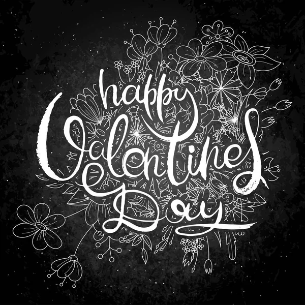 Šťastného Valentýna Rukopis Grunge Karta Květinovým Pozadím Ručně Vyráběná Písmena — Stockový vektor