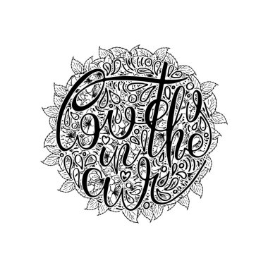 Havada aşk kokusu var. Çiçek arkaplanlı homurdanma kartı. El yapımı karalama harfleri eski usul. El çizimi vintage vektör tipografi çizimi