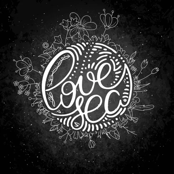 Love Sea Tarjeta Grunge Letras Mano Con Fondo Flor Letras — Archivo Imágenes Vectoriales