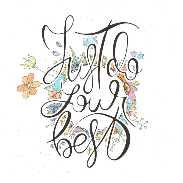 Handschrift grunge kaart met bloem achtergrond. Handgemaakte doodle letters in retro stijl. Handgetekende vintage typografie — Stockvector