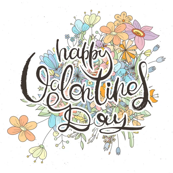 Ευτυχισμένη Μέρα Του Αγίου Βαλεντίνου Χειρόγραφη Κάρτα Grunge Φόντο Λουλούδι — Διανυσματικό Αρχείο