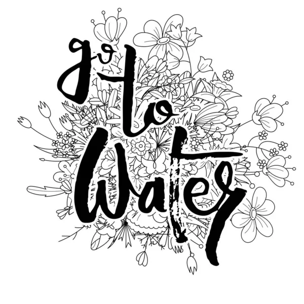 Agua Tarjeta Grunge Letras Mano Con Fondo Flor Letras Garabato — Archivo Imágenes Vectoriales