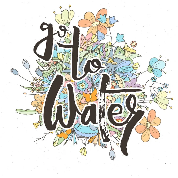 Agua Tarjeta Grunge Letras Mano Con Fondo Flor Letras Garabato — Archivo Imágenes Vectoriales