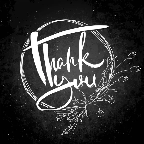 Thank You Hand Lettering Grunge Card Flower Background Handcrafted Doodle — Stock Vector