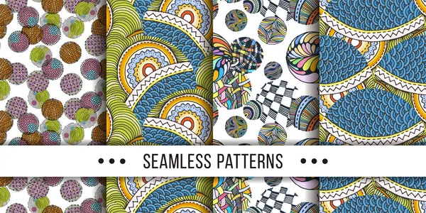 Set Samless Ornate Doodle Hand Drawn Abstract Patterns Vector Illustration — Stock Vector