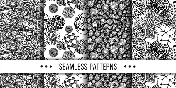 Set Samless Ornate Doodle Hand Drawn Abstract Patterns Vector Illustration — Stock Vector