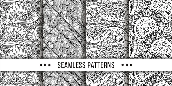 Eine Reihe Von Samenlos Verzierten Handgezeichneten Abstrakten Mustern Vektorillustration Tusche — Stockvektor