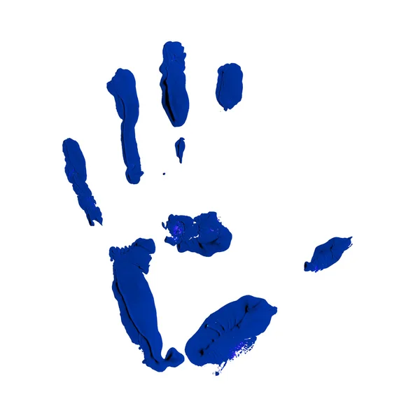 Blue greased hand imprint of gouache — Stock Photo, Image