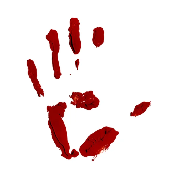 Red greased hand imprint of gouache — Stock Photo, Image