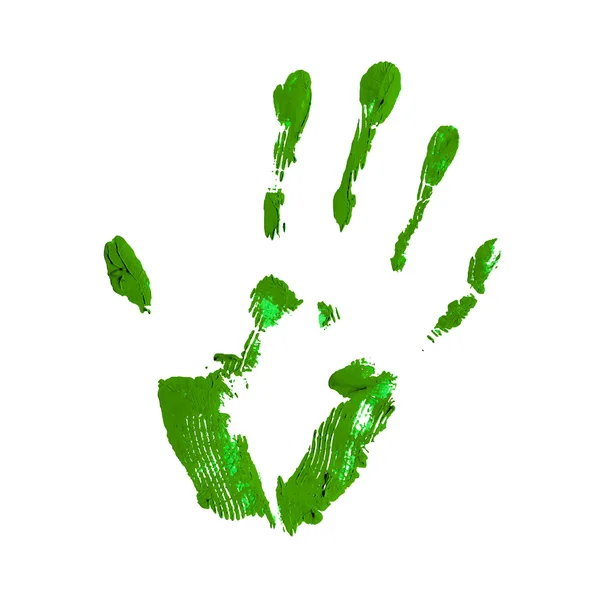 Green greased hand imprint of gouache — Stock Photo, Image