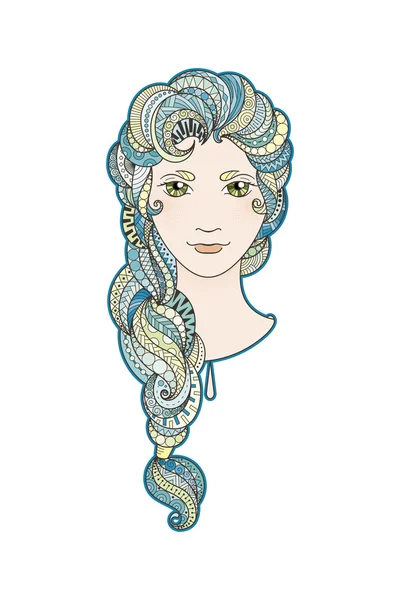 Beautiful girl with intricately patterned, zentangle braid and bright eyes. — Stock Photo, Image