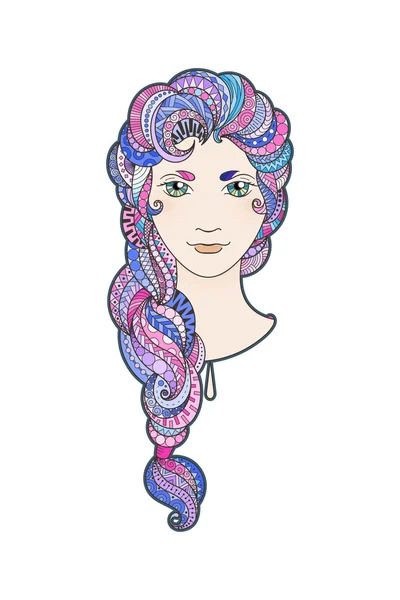 Beautiful girl with intricately patterned, zentangle braid and bright eyes. — Stock Photo, Image
