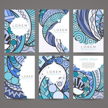 Vektör tasarım şablonları kümesi. Rastgele renkli stil broşürleri. Vintage çerçeve ve arka planlar.