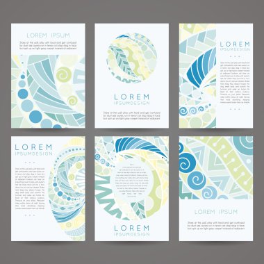 Set of vector design templates. Brochures in random colorful style. Vintage frames and backgrounds. clipart