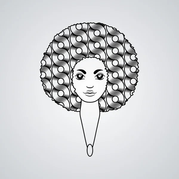 Retrato de una mujer con cabello exuberante al estilo de un africano. Los patrones en el cabello . — Foto de Stock