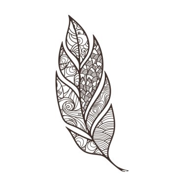 Süslü karmaşık tüy. Doodle. Zentangle