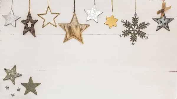 Marco Navideño Decoraciones Navideñas Blancas Doradas Plateadas Sobre Fondo Blanco — Foto de Stock