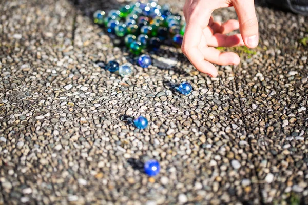 Playing Marbles Old Children Game Colorful Balls — Stock Photo, Image