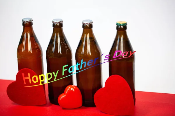 Father\'s Day, beer bottles with heart, rose, Father\'s Day postcard