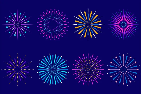 Conjunto Vectorial Coloridos Fuegos Artificiales Festivos Celebración — Archivo Imágenes Vectoriales