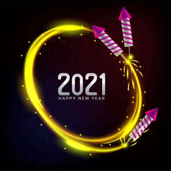 2021 Happy New Year Illustration Sparkling Firework Rockets — Stock Vector