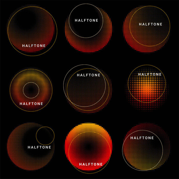 Set of abstract halftone design elements