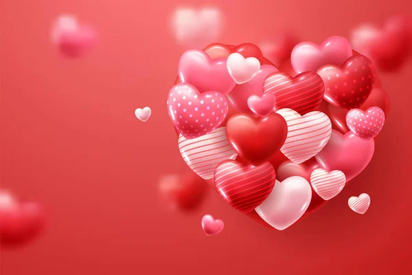 Cartaz Venda Dia Dos Namorados Com Fundo Vermelho Rosa Corações —  Vetores de Stock