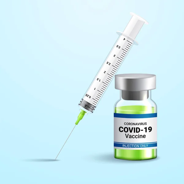 코로나 바이러스 백신과 주사기 도구를 — 스톡 벡터