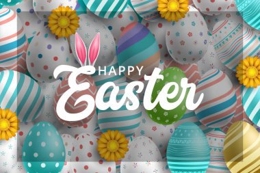 Gerçekçi yumurtaları olan şablon vektör kartı