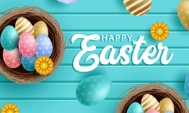 Gerçekçi yumurta ve çiçekli şablon vektör kartı