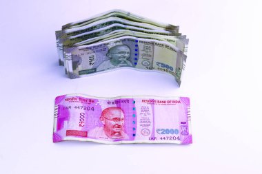 Hint kağıt para birimi notları ya da beyaz arka plandaki para. Yeni Hint rupileri