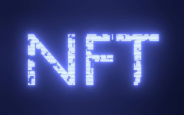 NFT karşılanamaz metin logosu arıza etkisini gösteriyor. Dijital varlıkları, koleksiyonu ve kripto sanatını satın almanın yeni bir yolu. 3d hazırlayıcı