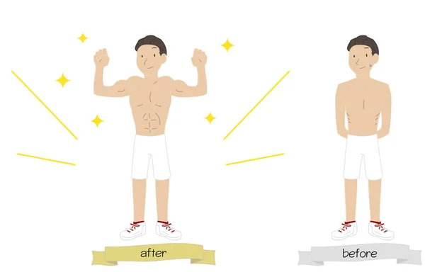 Ilustração Homem Magro Exercitando Tornando Muscular —  Vetores de Stock