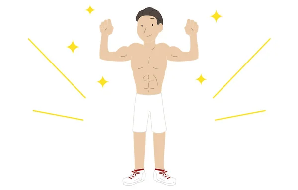 Illustrazione Uomo Con Muscoli Che Fanno Allenamento Muscolare — Vettoriale Stock