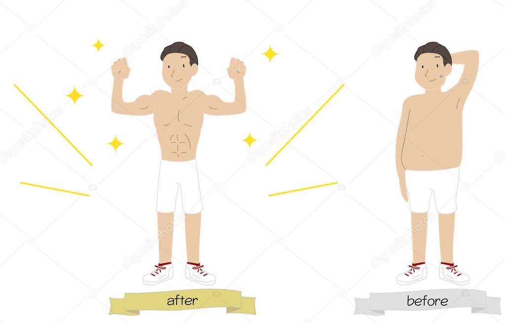 Illustration of a metabolic man exercising and becoming muscular