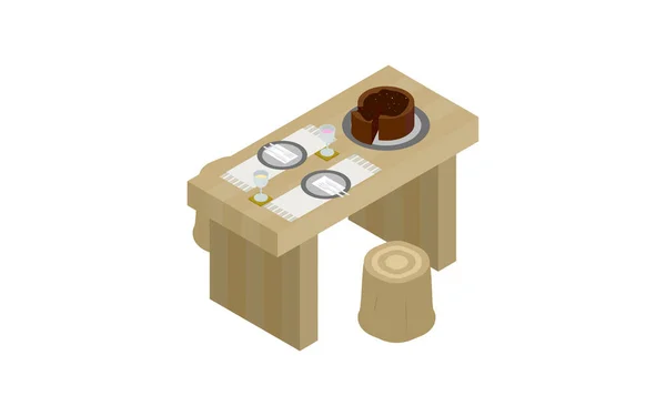 Siège Table Avec Gâteau Chocolat Isométrique — Image vectorielle