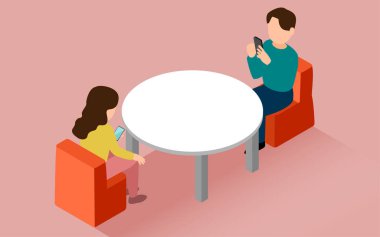 Bir tarih izometrik sırasında akıllı telefona dokunma görüntüsü