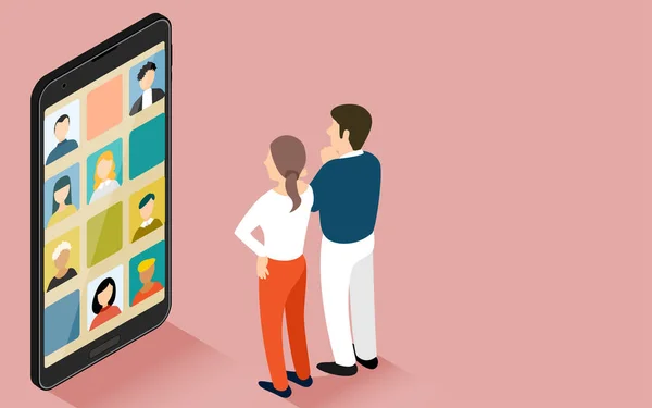 Isometrische Suche Nach Freunden Smartphone App — Stockvektor