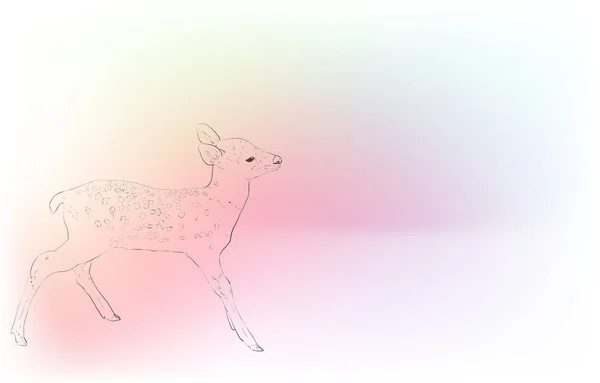 Realistic Animal Illustration Iridescent Background Fawn Side View — Stock Vector