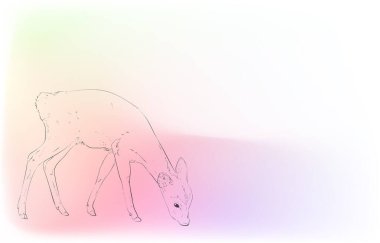 Gerçekçi hayvan çizimi: yanardöner arka plan: geyik yiyen ot