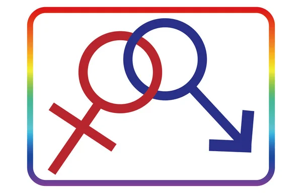Piktogramm Männliches Und Weibliches Paar Mit Regenbogenrand — Stockvektor